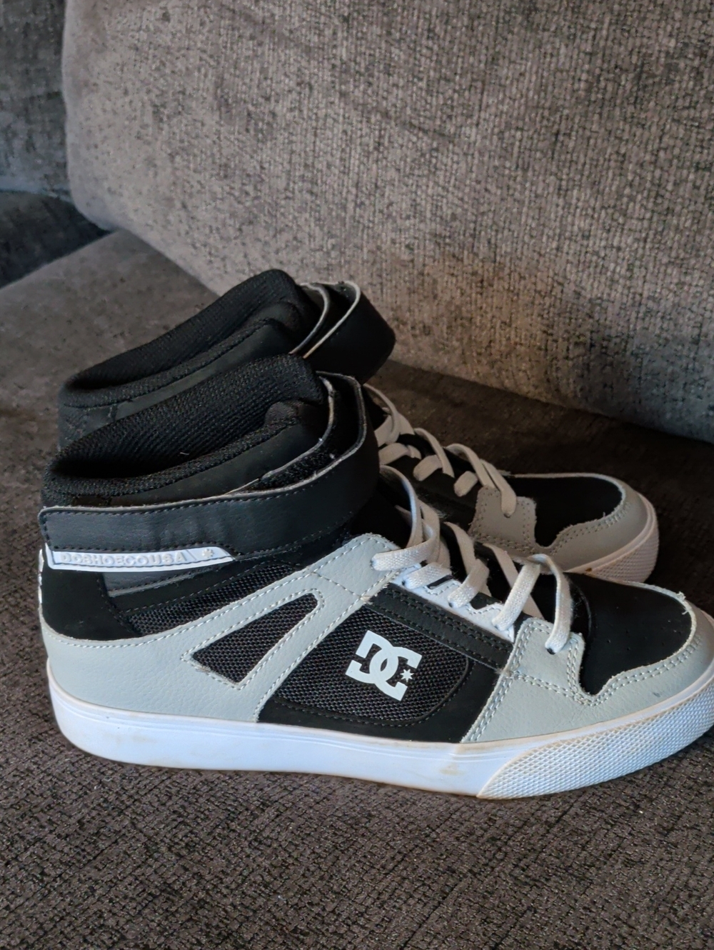 DC Kids Black and White High-Top Skate Sneakers